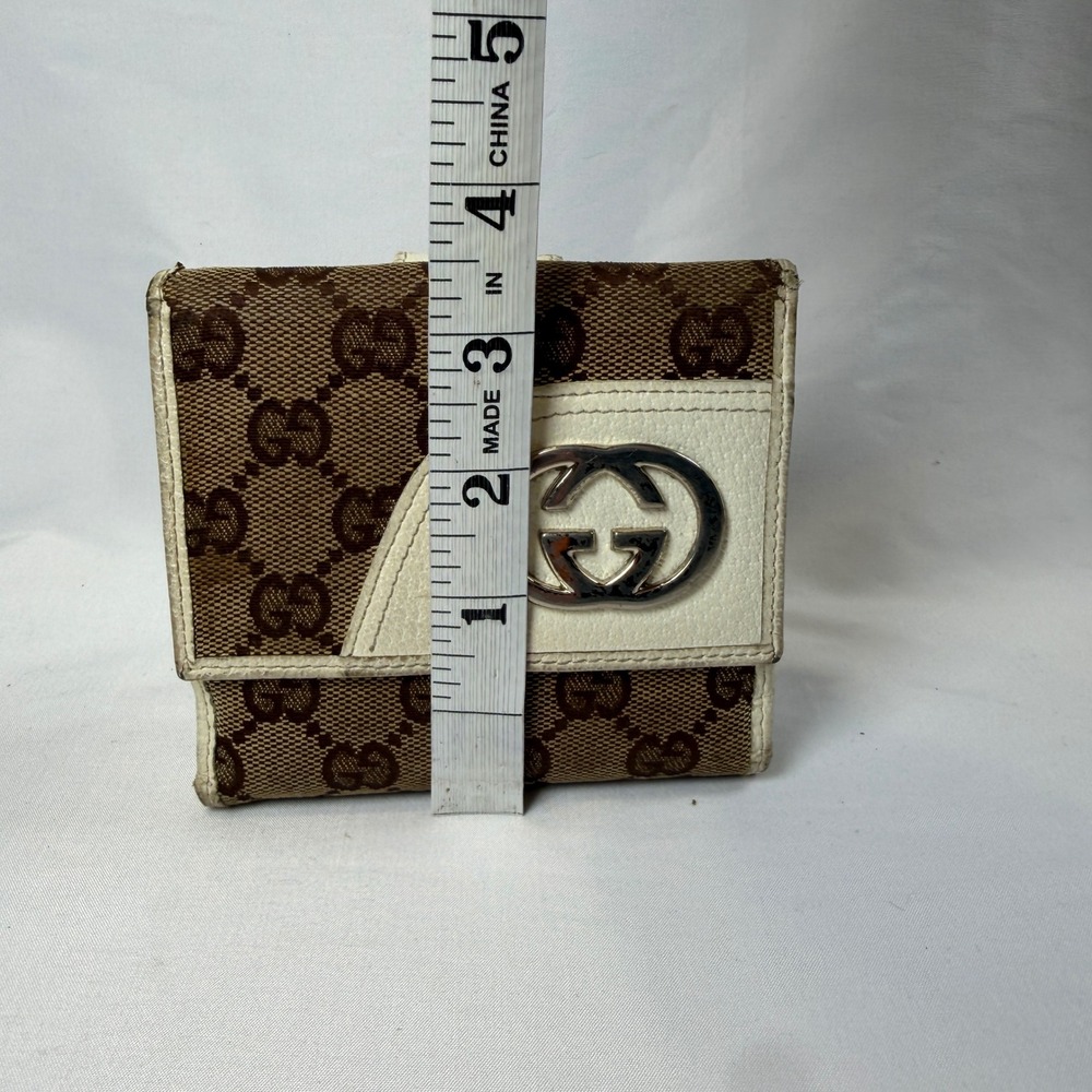 Gucci Wallet Womens Small Brown GG Monogram Canvas Interlocking G Bifold White - Picture 9 of 9